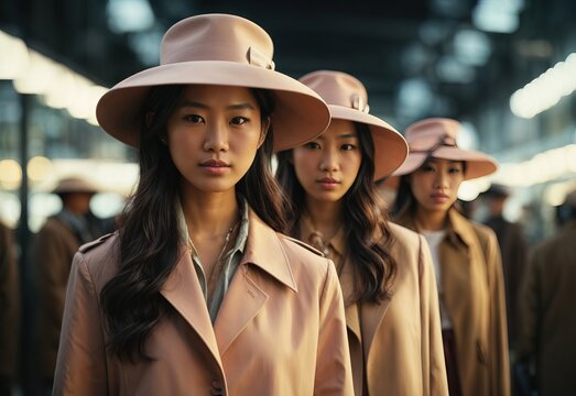 Asian women wearing fashion future hat and coat