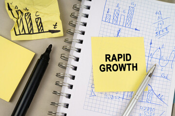 On the table there is a notepad with notes and sticky notes with the inscription - rapid growth
