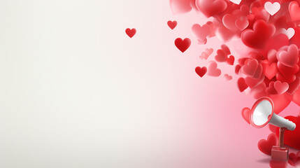 Obraz premium Megaphone loudspeaker likes followers notifications or hearts fly on background.
