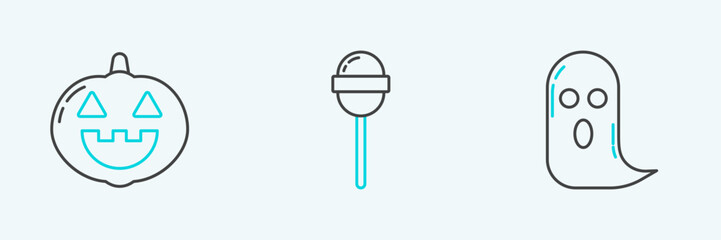 Set line Ghost, Pumpkin and Lollipop icon. Vector