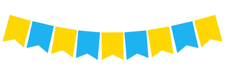 Ilustración de banderines de cumpleaños amarillo y celeste en fondo transparente