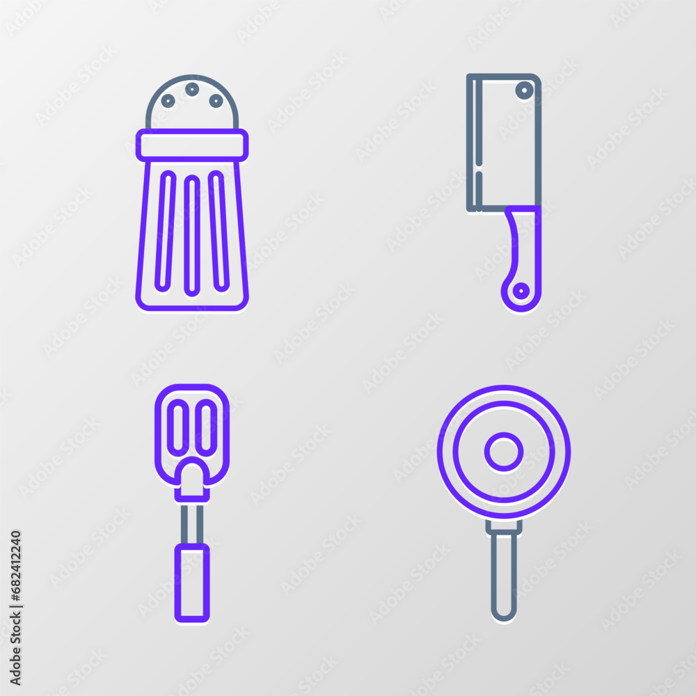 Canvas Prints set line frying pan, spatula, meat chopper and salt icon. vector