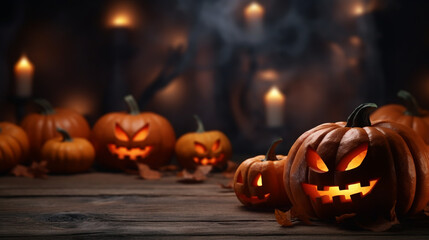 Halloween night, pumpkins, dark atmosphere