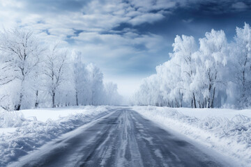 Fototapeta na wymiar Snowy road on a winter day