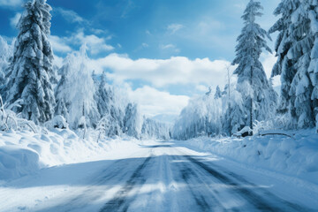 Fototapeta na wymiar Country snowy road on a winter day