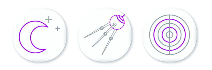 Set line Earth structure, Moon and stars and Satellite icon. Vector