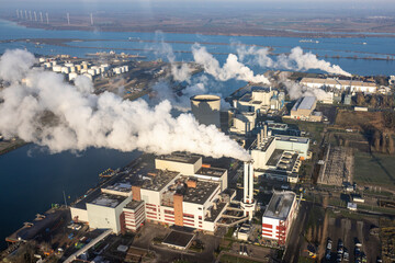 Aerial view energy powerplant industrial area Moerdijk, The Netherlands