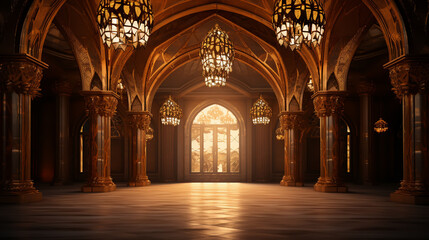 Arabic gold arch with light effect - obrazy, fototapety, plakaty