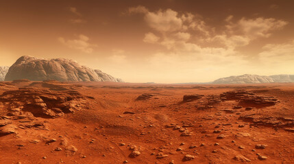 Landscape on the planet Mars, surface is a picturesque desert on red planet. artwork - obrazy, fototapety, plakaty