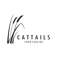 cattails or river reed grass plant logo design, aquatic plants, swamp, wild grass vector