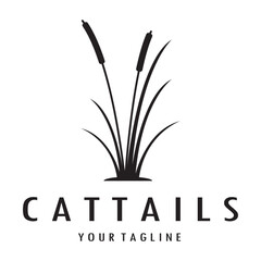 cattails or river reed grass plant logo design, aquatic plants, swamp, wild grass vector