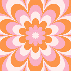 Groovy hippie 70s background. Wavy twirl pattern with daisy flowers. Twisted and distorted vector texture in a trendy retro psychedelic style. Y2k aesthetic.