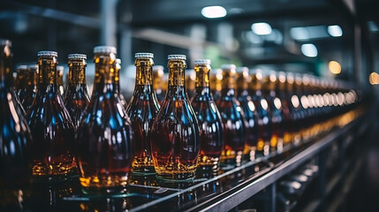 Beer bottles on the conveyor belt