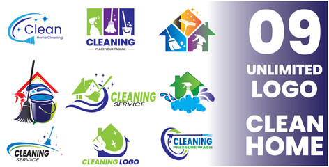 Set of cleaning logo design, Unlimited logo design of cleaning and home cleaning - obrazy, fototapety, plakaty