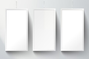 Empty white poster templates on wall