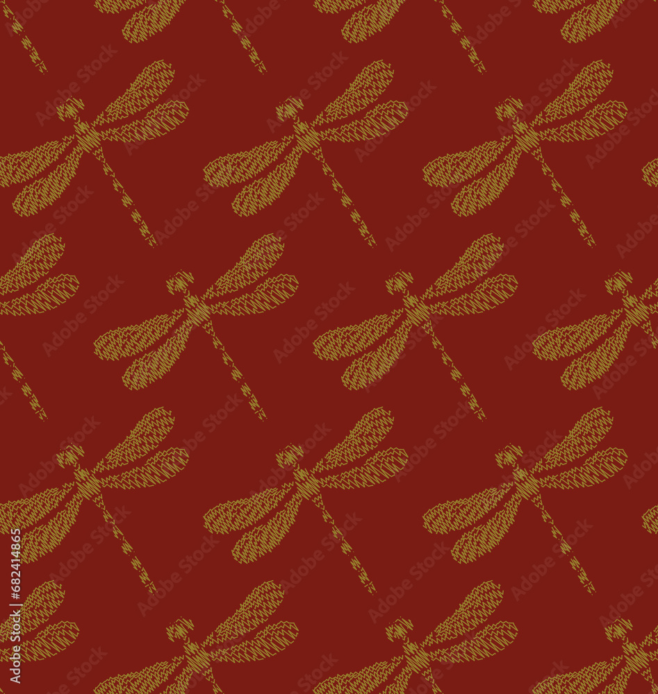 Sticker Seamless vector pattern wiht dragonflies