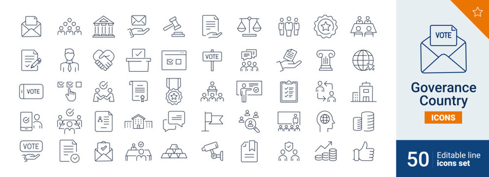 Governance icons Pixel perfect. Vote, message, man, ....