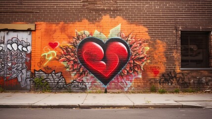 Love-themed graffiti on a brick wall in an urban setting.