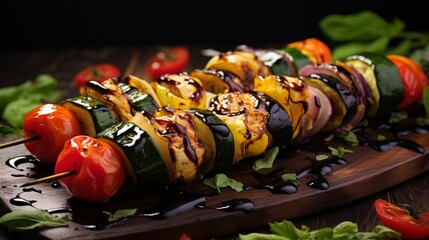 an image of a barbecue vegetable kebab with a balsamic glaze
