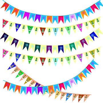 Garlands of multi-colored holiday flags.
