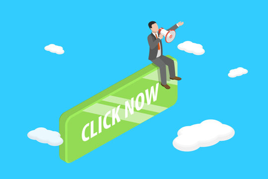 3D Isometric Flat Vector Illustration of Call To Action, Online Advertising