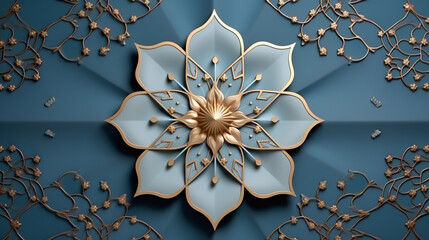 Islamic ornament , persian motiff . 3d ramadan islamic round pattern elements . Geometric circular ornamental arabic symbol . Blue background