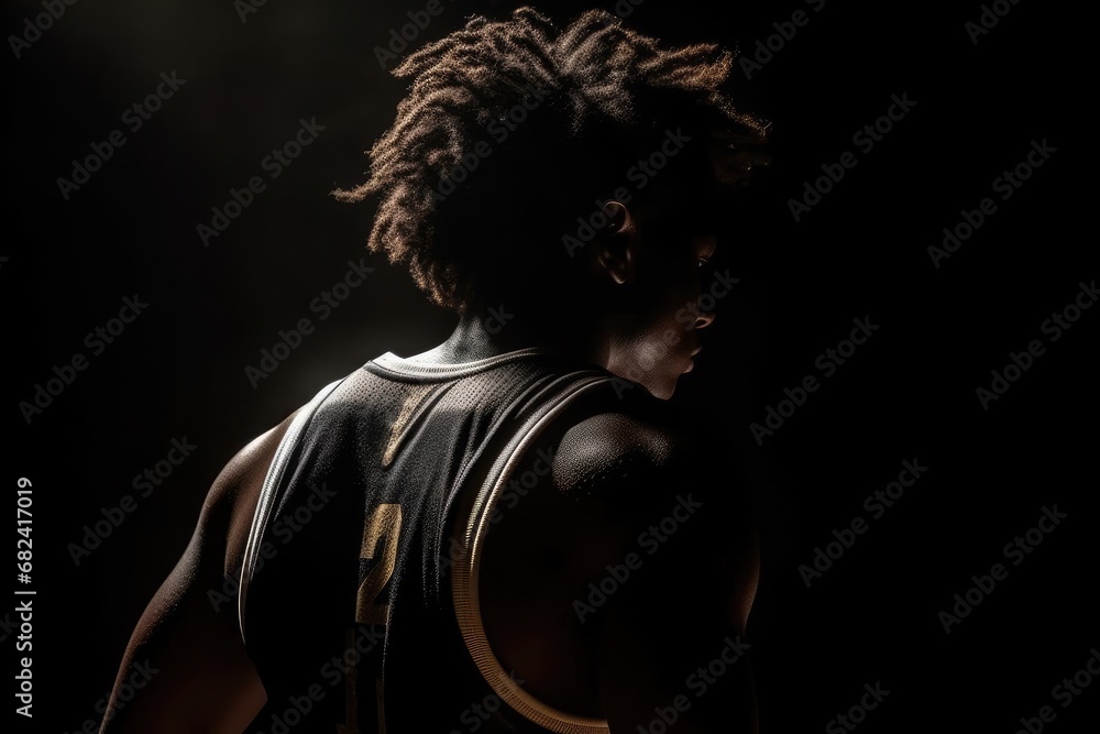 Poster dark portrait of a basketball player generative ai