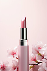 Obraz na płótnie Canvas A close up of a pink lipstick on a pink background. Digital art.