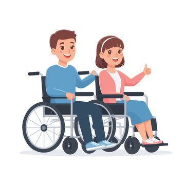 Man and woman in wheelchair on white background VECTOR
