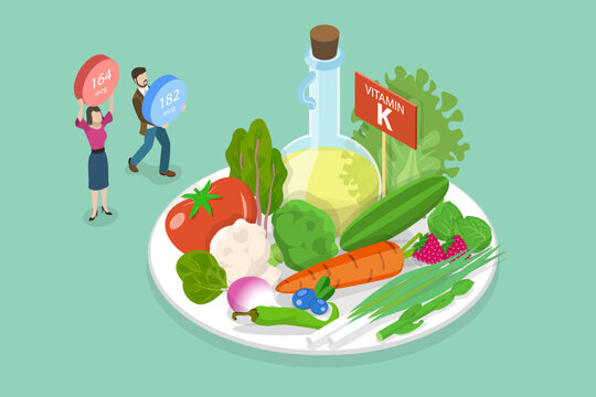 3D Isometric Flat Vector Illustration of Vitamin K, Serum Collagen Complex