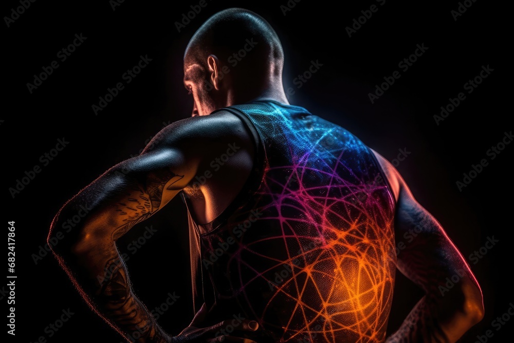 Poster determined basketball player stands tall against a dramatic backdrop generative ai