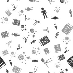 Set Alien, Telescope, Book by astronomy and Space and planet on seamless pattern. Vector