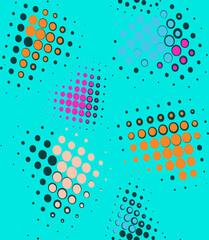 Seamless multi-colored polka dot pattern. Abstract bubbling balls, peas, bulbs, beads. Vector. - obrazy, fototapety, plakaty