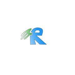illustration of the letter R in blue gradients with green gradient wings