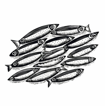 school of fish black and white clip art preview