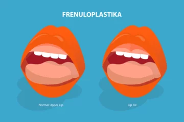 Fotobehang 3D Isometric Flat Vector Illustration of Frenuloplastika, Lip Tie Before and After Surgery © TarikVision