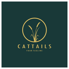 cattails or river reed grass plant logo design, aquatic plants, swamp, wild grass vector
