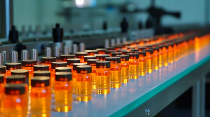 Medical vials on production line at pharmaceutical