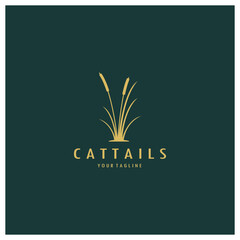 cattails or river reed grass plant logo design, aquatic plants, swamp, wild grass vector