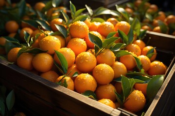 A market tableau of abundant mandarin harvest.