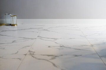 marble floor in the living room. white porcelain tiles