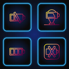 Fototapeta premium Set line Low battery, Battery charge, and . Gradient color icons. Vector