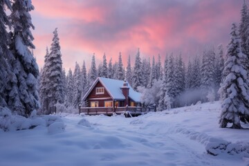 Secluded Forest Cabin in Snowy Winter