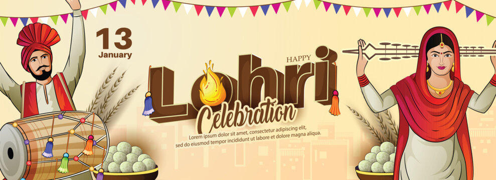 creative poster sketch of Lohri festival for Punjabi festival.