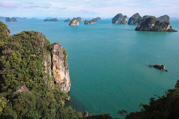 Viewpoint on Koh Hong island with scenery view 360 degree to islands at Krabi province of Thailand. Sea landscape of national park Than Bok Khorani