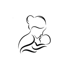 Obraz premium mom and son, Mother's love, close-up faces, drawing, Mother's Day, mom's hug, Mom and daughter