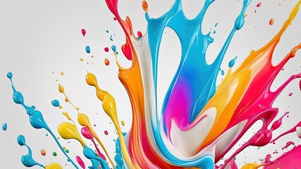 Abstract coloured paint splashes on white background, Ai generated