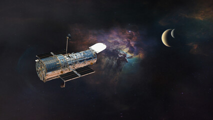 The Hubble space telescope in outer space. Elements of this image furnished by NASA.
