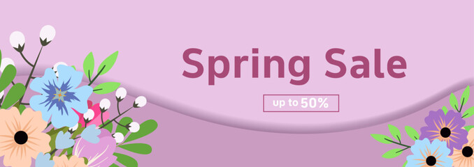 Spring sale cover banner with blooming flowers background template. For template, banners, wallpaper, flyers, invitation, posters, brochure, voucher discount. 