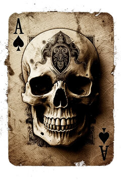 Grunge image of old playing card with skull